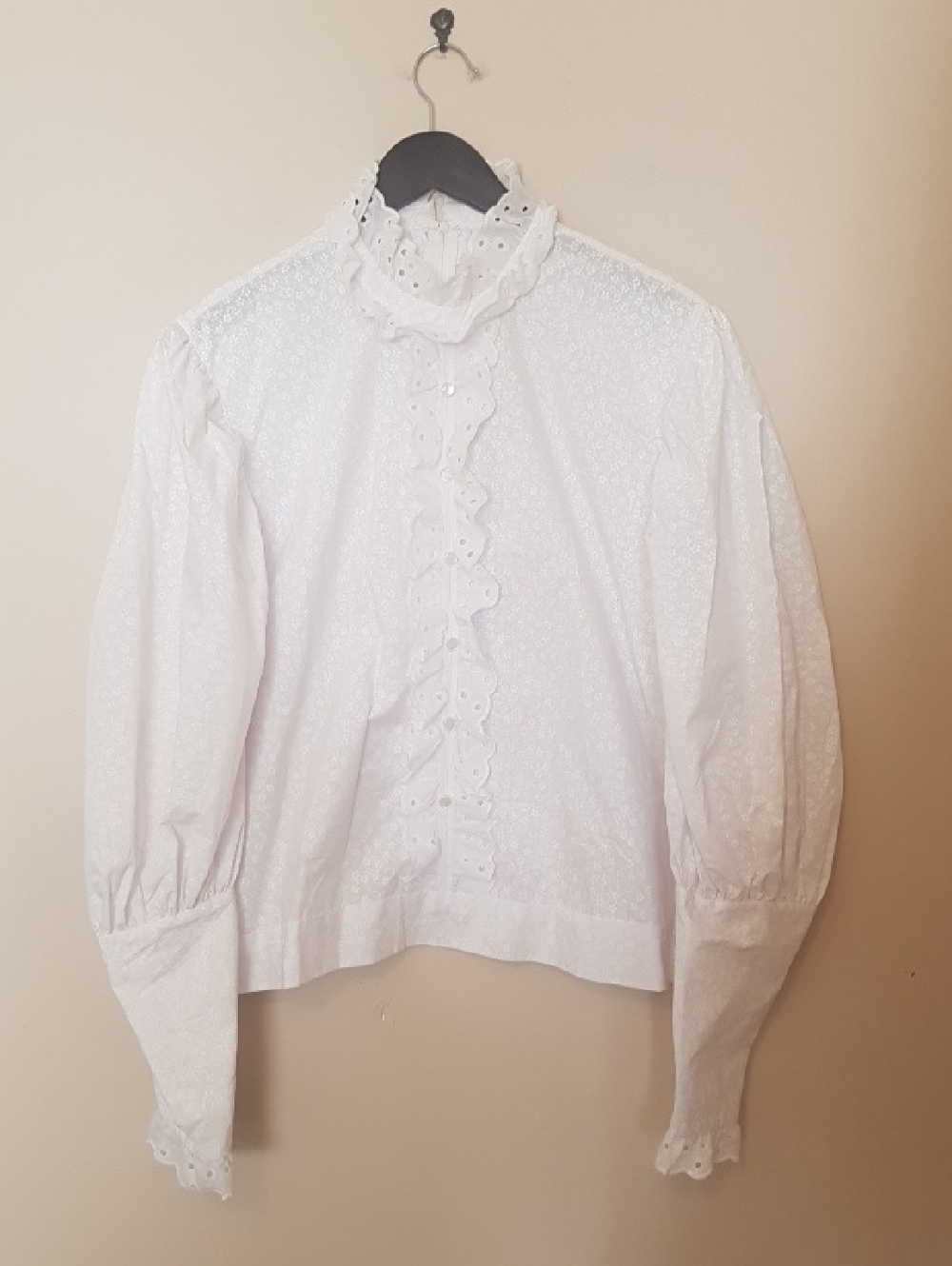 White Eyelet Ruffle High-Neck Blouse - Women's